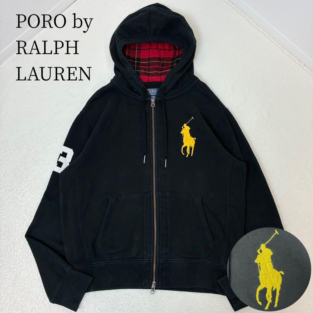 ポロバイラルフローレン　パーカー　ビックポニー　ブラック　チェック　メンズL