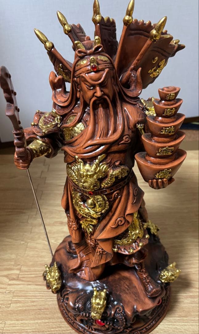 陶器製神像 茶色と金色 約30cm