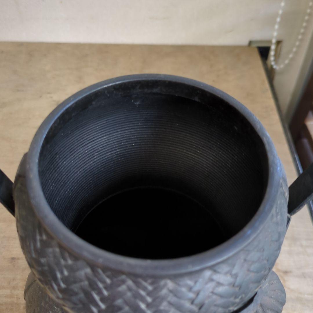 骨董 花入れ 蔦 籠形 アンティーク オブジェ 花器 手提げ 在銘