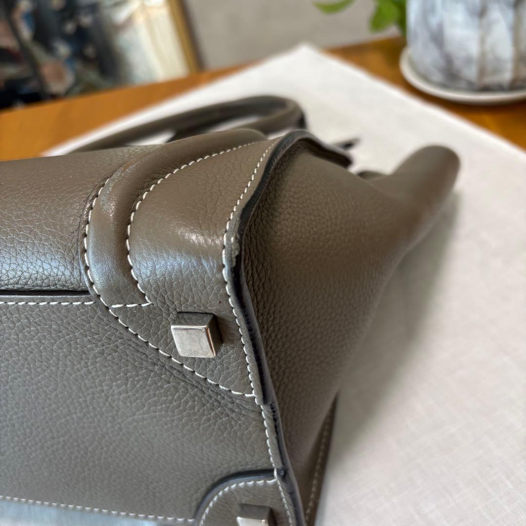 CELINE セリーヌ ラゲージ マイクロショッパー レザー グレージュ スリ