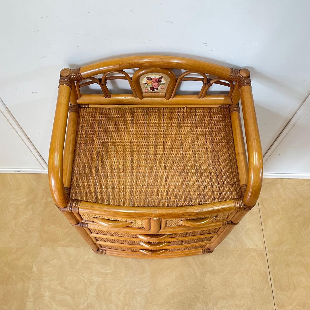 籐 ラタン 4段チェスト 引き出し 収納 タンス 箪笥 電話台 ビンテージ