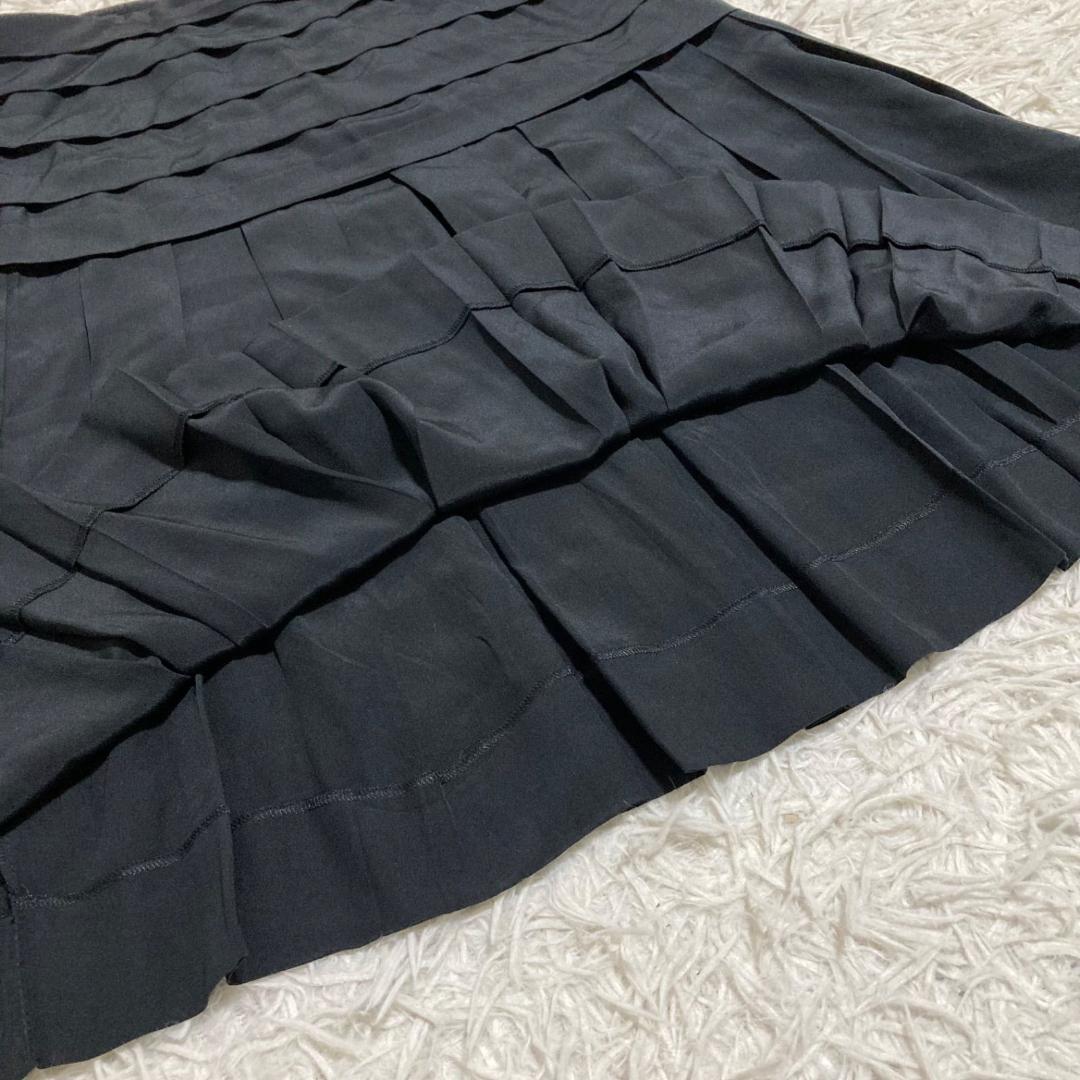 CHANEL ココマーク 切替 フリル プリーツ スカート シルク100% 黒