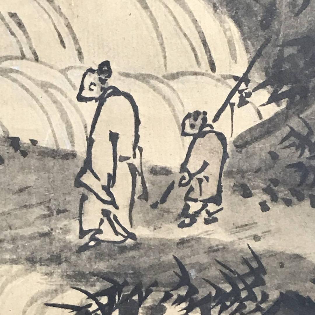 【模写】雪村/秋冬楼閣山水図/山水図/人物図/双幅/掛軸/名家伝来/AC-533