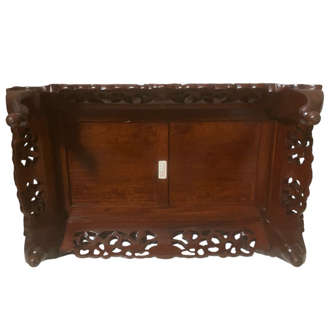 中国美術 透龍霊芝彫長方花台 唐木台 香炉台 盆栽台 飾台 紫檀花梨 古美術品