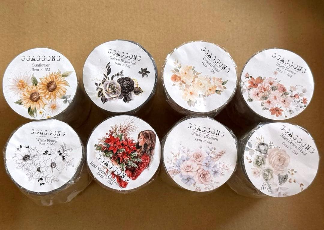 ggaggong マスキングテープ8個セット 花 コラージュ素材 装飾