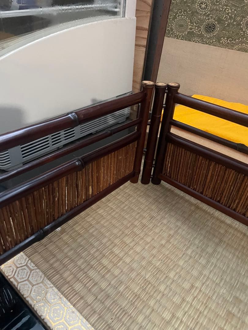 瑞竹軒 山際 作 鳳尾煤竹二枚折　炉屏　在銘　共箱 黄袋付き　宇治竹材工芸