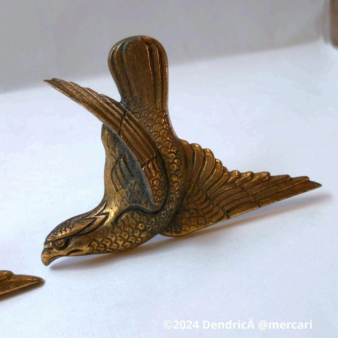 アンティーク　釘隠し　鷹　鷲　鳥　真鍮　ゴールド系　和風建築　釘付き　一対