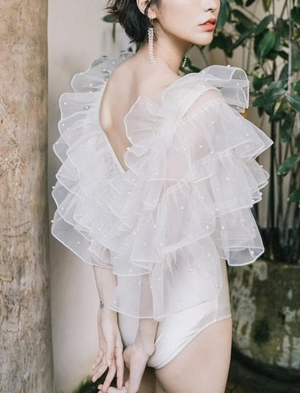 新品★Mbeaute Fairy pearl ruffle swimsuit