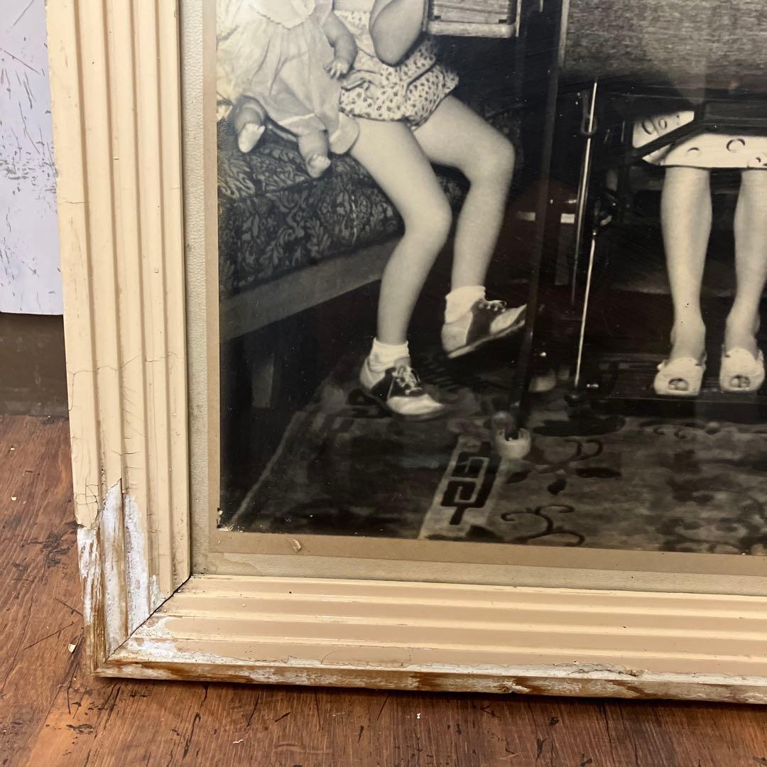 昭和レトロ ハッピーミシン 絵画 人物画 写真 ポスター 女の子 額装 額入り