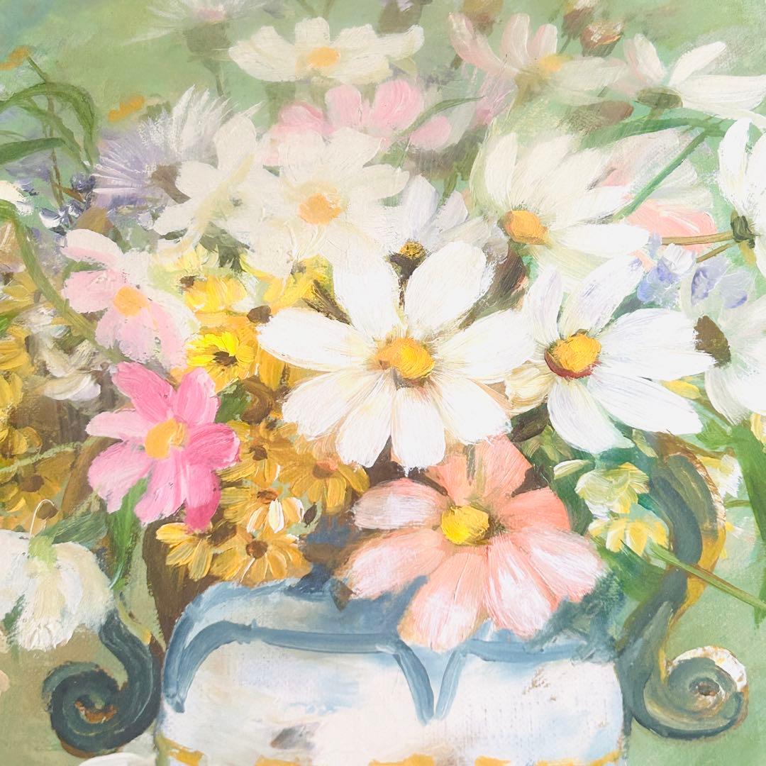 鈴木久美子 油絵 コスモス 美術品 芸術家 額縁