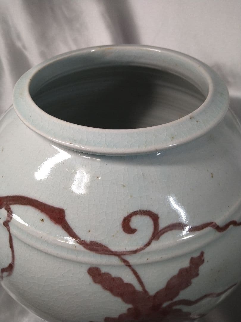 【希少品】李朝高麗 廣州窯 白磁 辰砂 壺 工芸品 美品