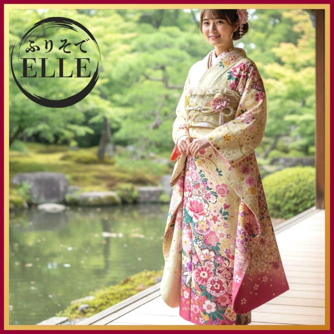 振袖フルセット(8点)・金駒刺繍・銀通し・金彩加工・鹿の子柄・正絹