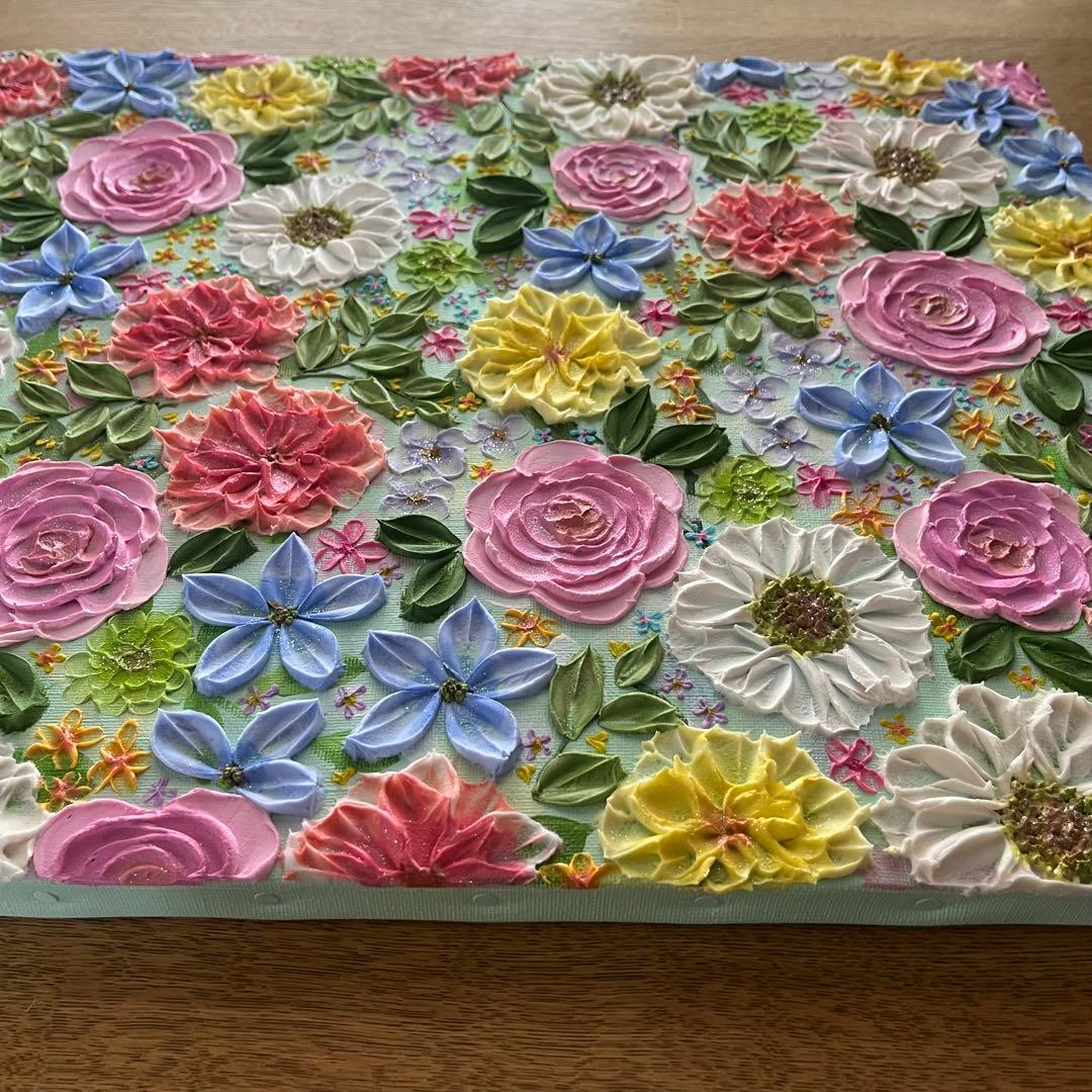 立体的な花柄アクリル画