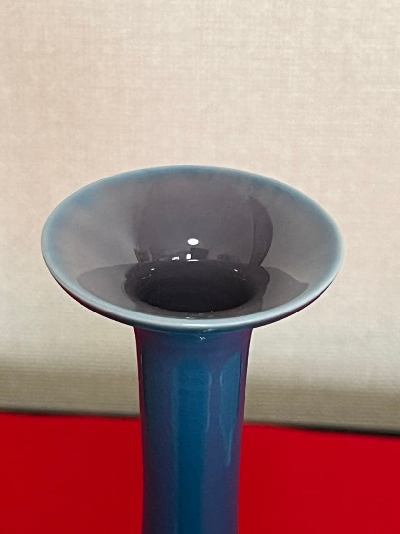 柳雨軒 三代 人間国宝 徳田八十吉（正彦銘）碧明釉 花生 T227 一輪挿し