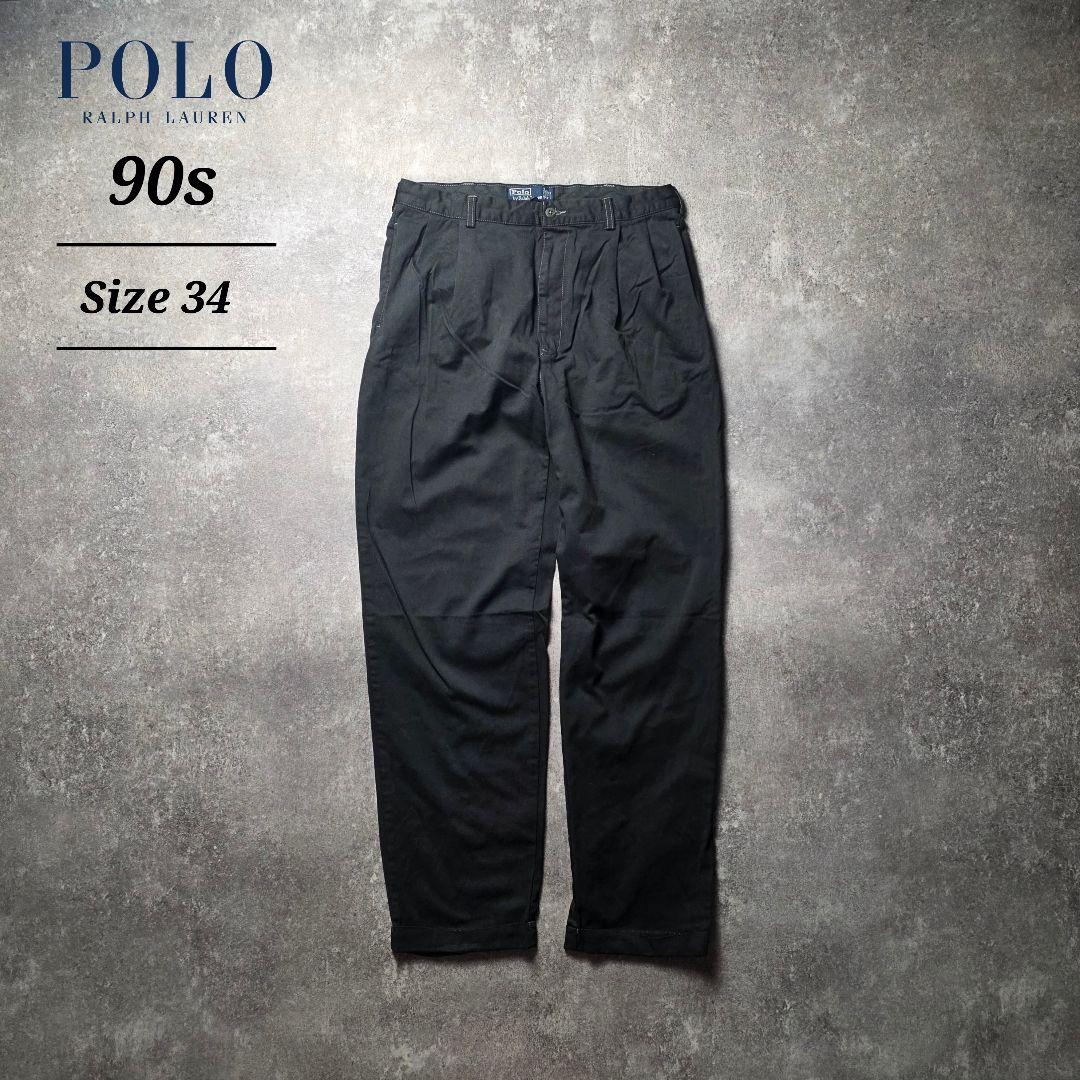 90sPolobyRalphLaurenポロチノ後染めツータックブラック黒34