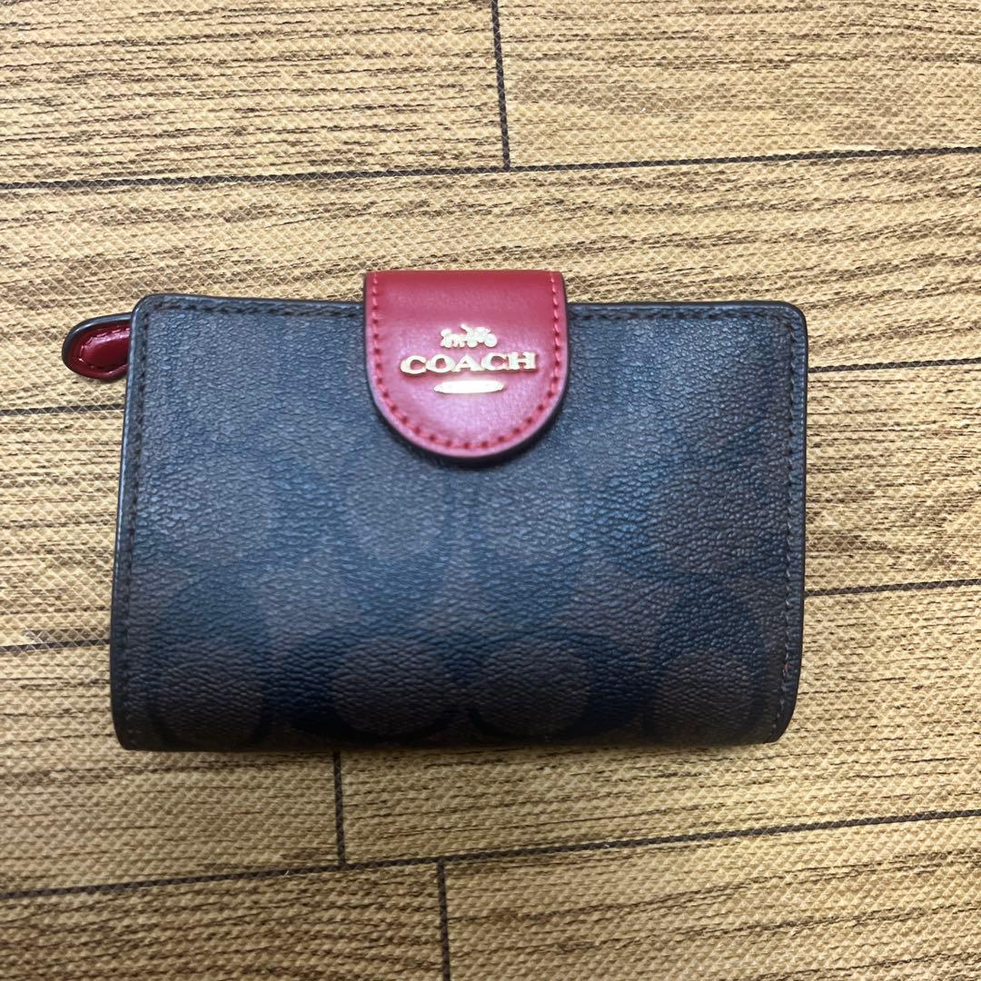 COACH 二つ折り財布 ダークブラウン/レッド