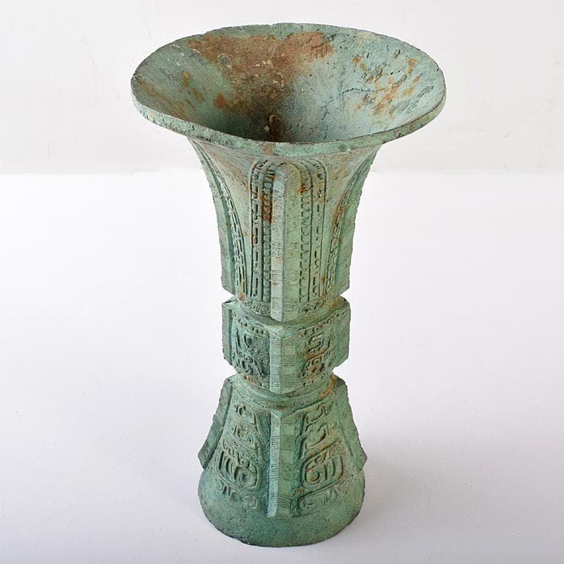 中国　古銅青銅　饕餮文　四方尊式瓶　時代箱付　V　R7775B