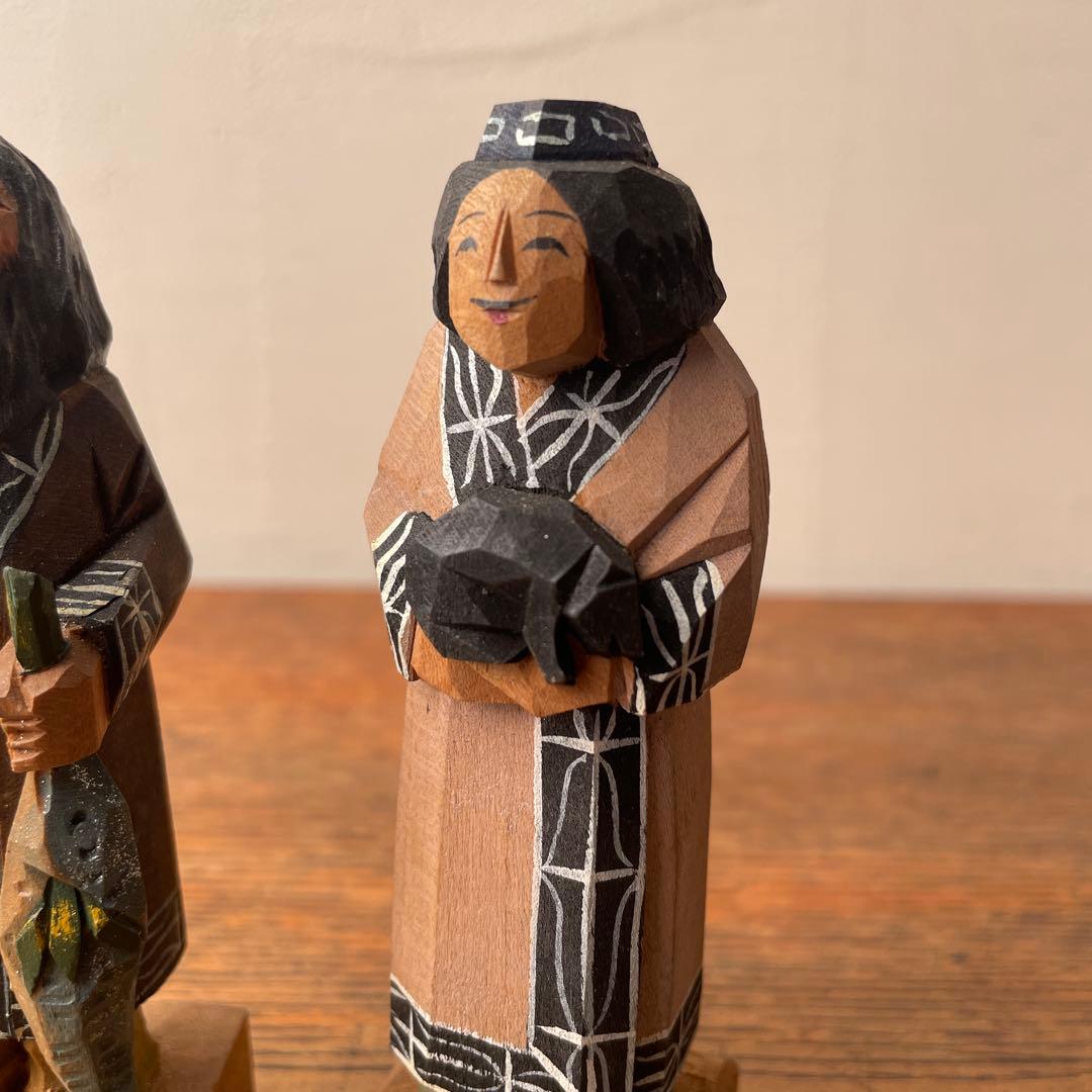 木製 郷土玩具 アイヌ ニポポ 一刀彫り 木端人形 エカシ 男女像 農民美術