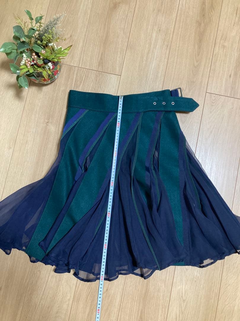 【美品】サカイ　sacai ダークネイビーandグリーン　フレア巻きスカート