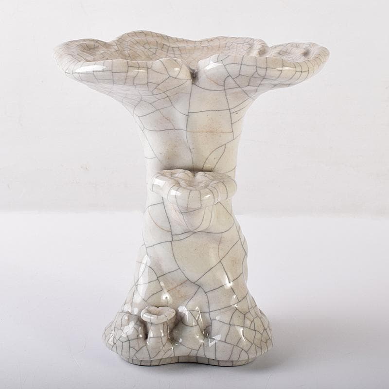 中国　大清乾隆年製款　哥窯　白磁　金糸鉄線　氷裂文　霊芝瓶　M　8061E