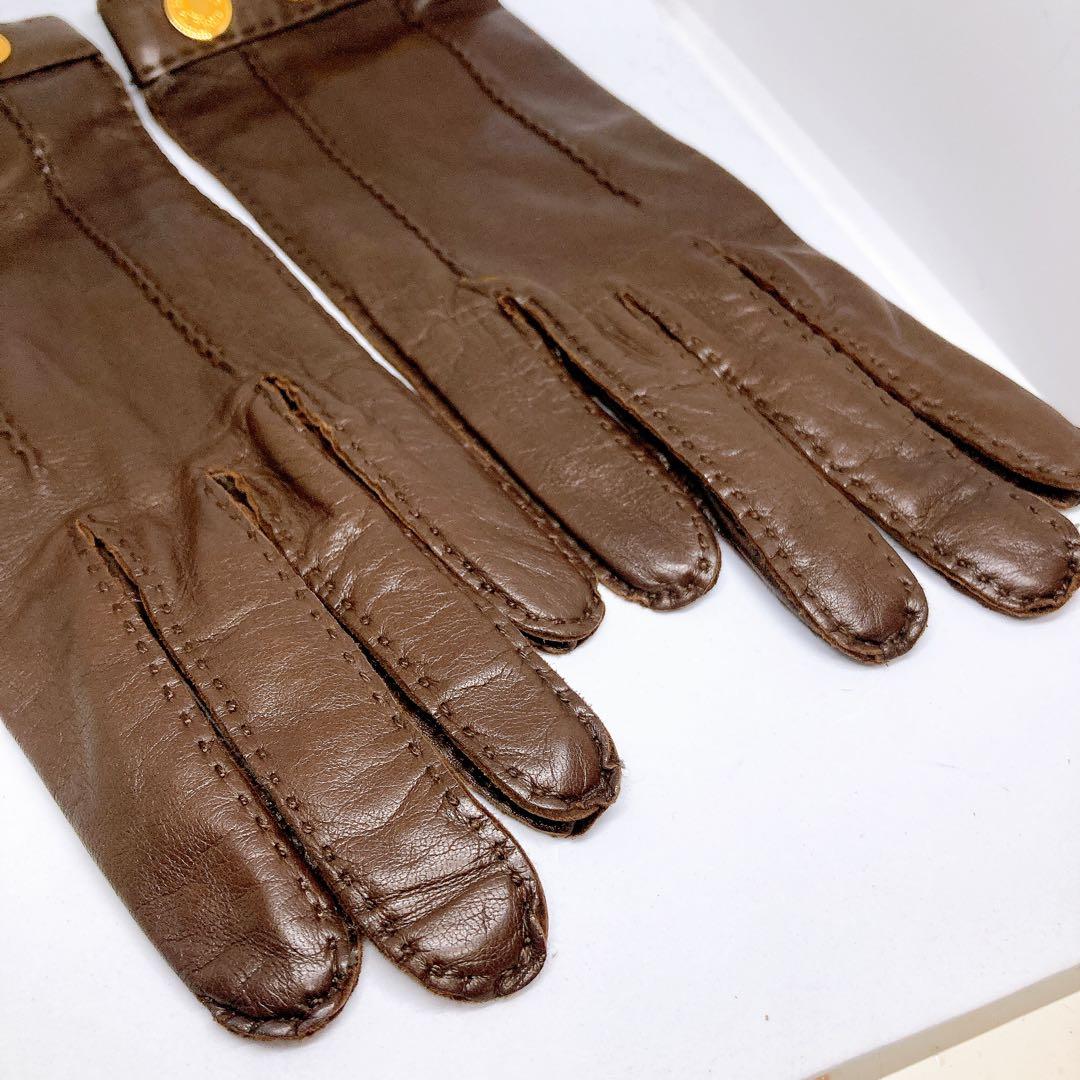 223 エルメス　革手袋　セリエゴールド　ブラウン　メンズ