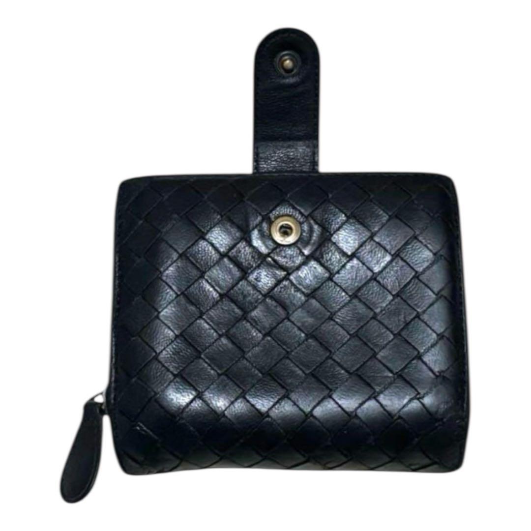 ボッテガヴェネタ　折り財布　レザー　ブラック　イントレチャート　ラウンドジップ