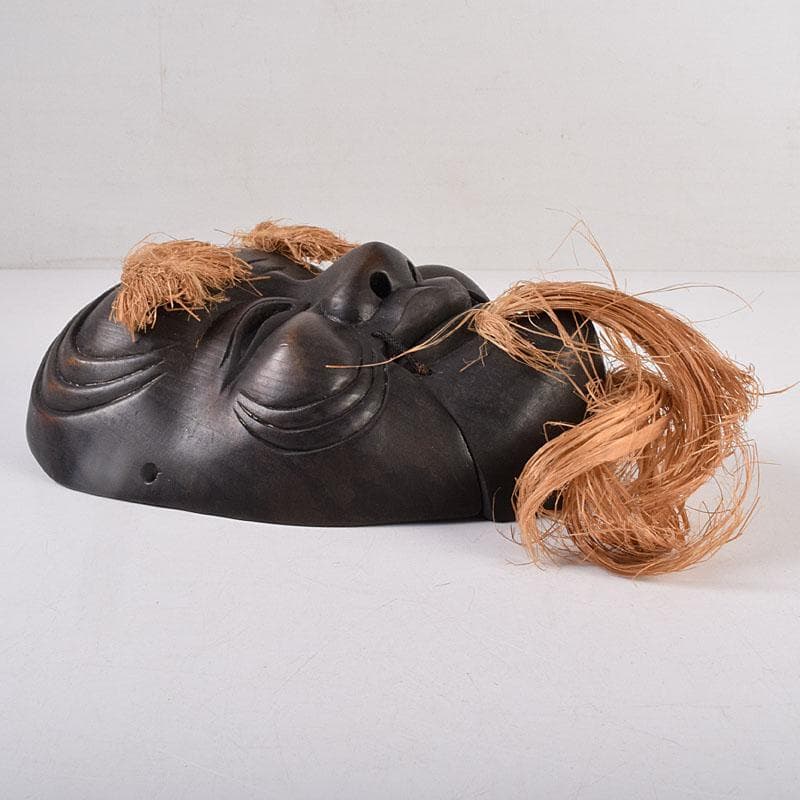 能面　能楽　雅楽　木彫　黒色尉　お面　在銘　時代箱　V　R8891