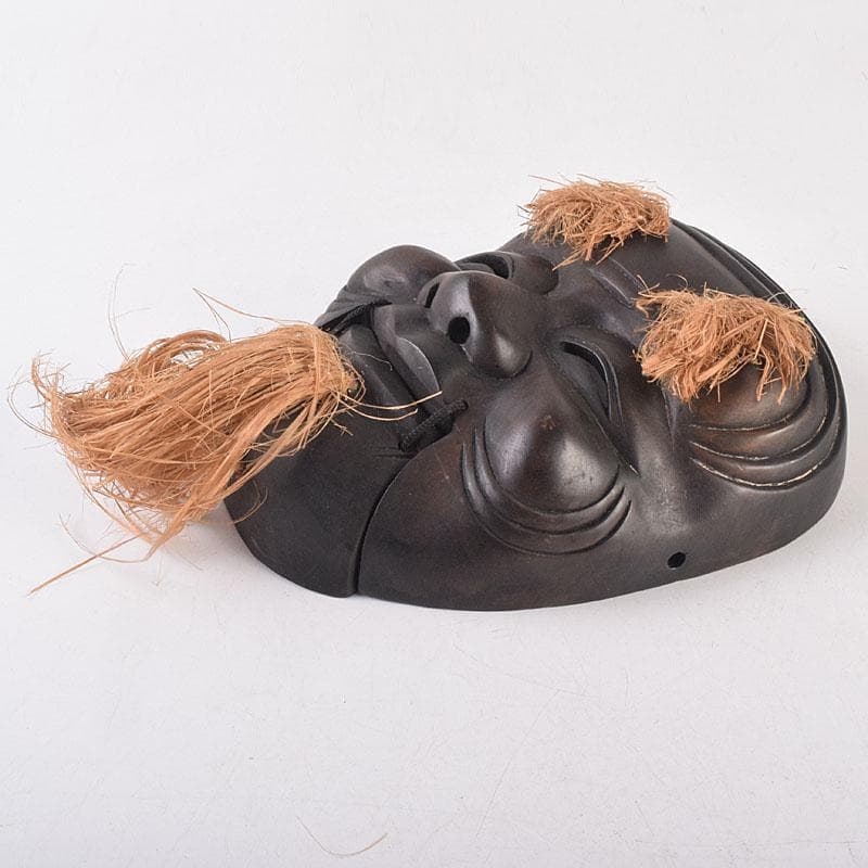 能面　能楽　雅楽　木彫　黒色尉　お面　在銘　時代箱　V　R8891