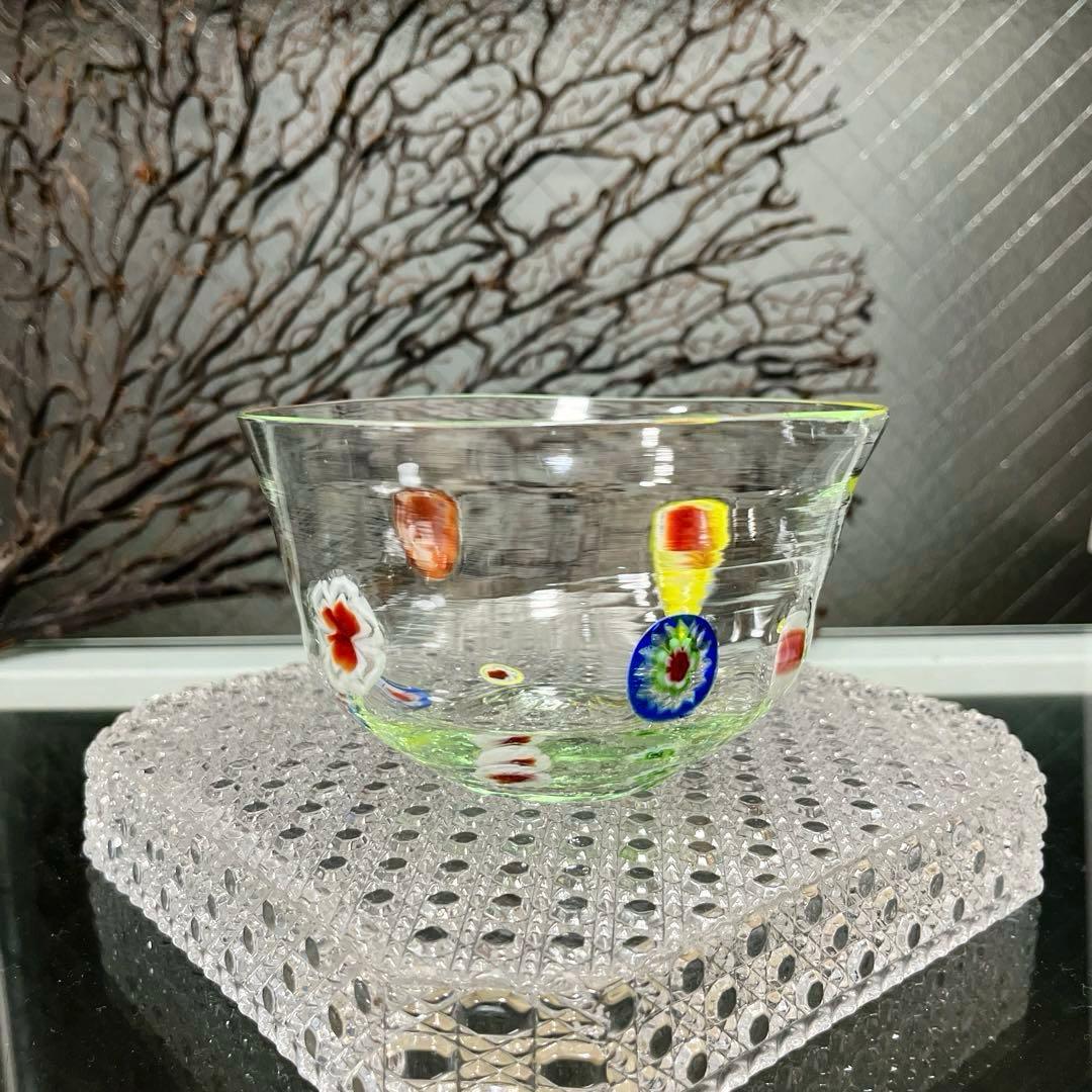 骨董　時代ガラス　超希少　花象嵌　反り口碗型　氷鉢　氷コップ　１客