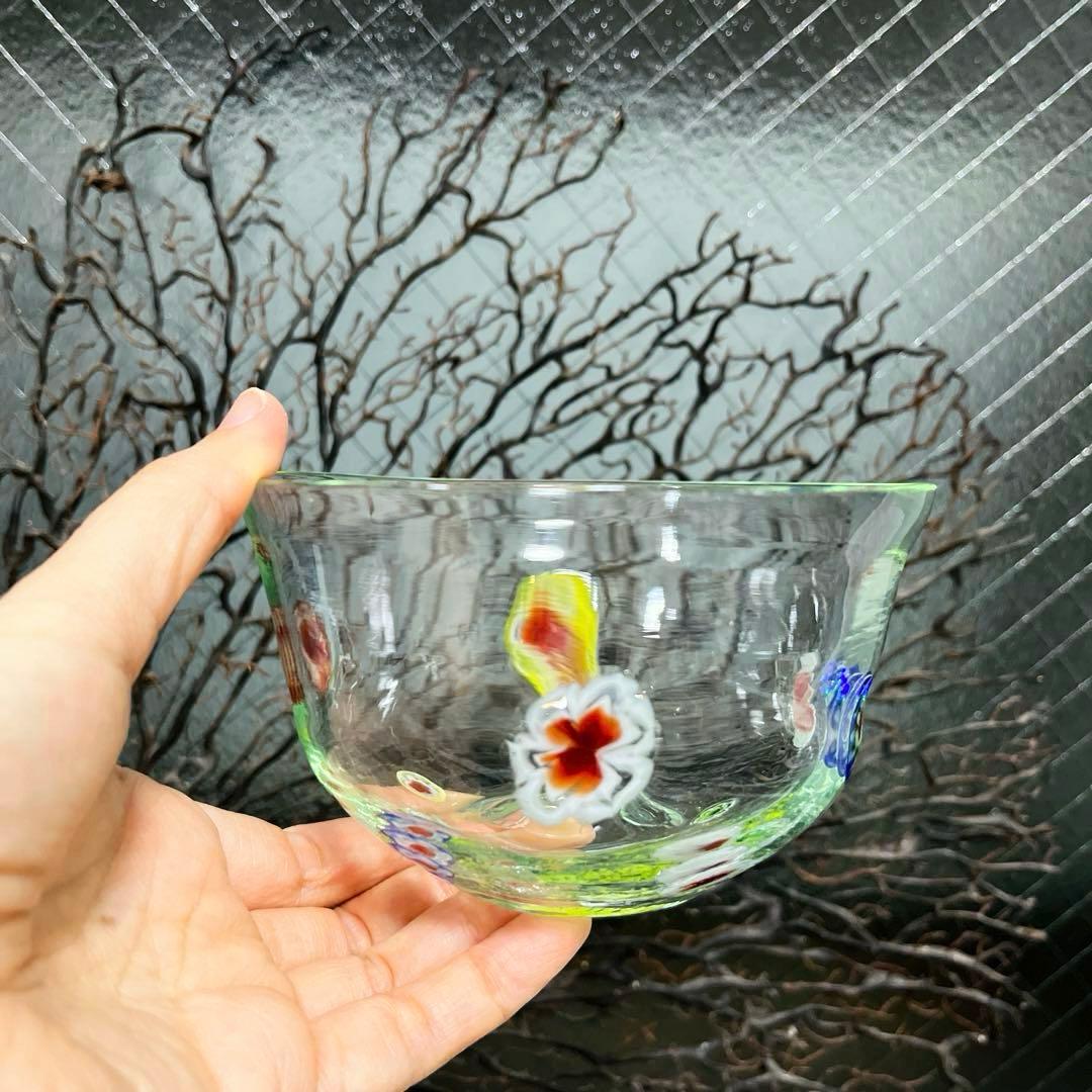骨董　時代ガラス　超希少　花象嵌　反り口碗型　氷鉢　氷コップ　１客