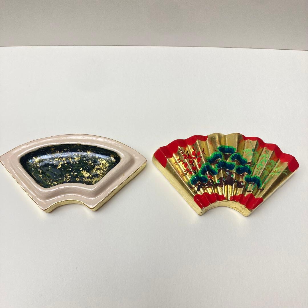 檜垣青子 扇面 松竹梅 香合 金 青子 共箱 栞付 茶道 送料込 晴 美品 楽