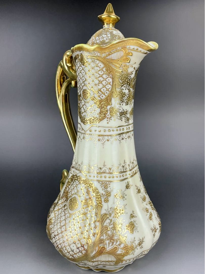 【大型31cm】オールドニッポン アールヌーボー様式 金盛り チョコレートポット