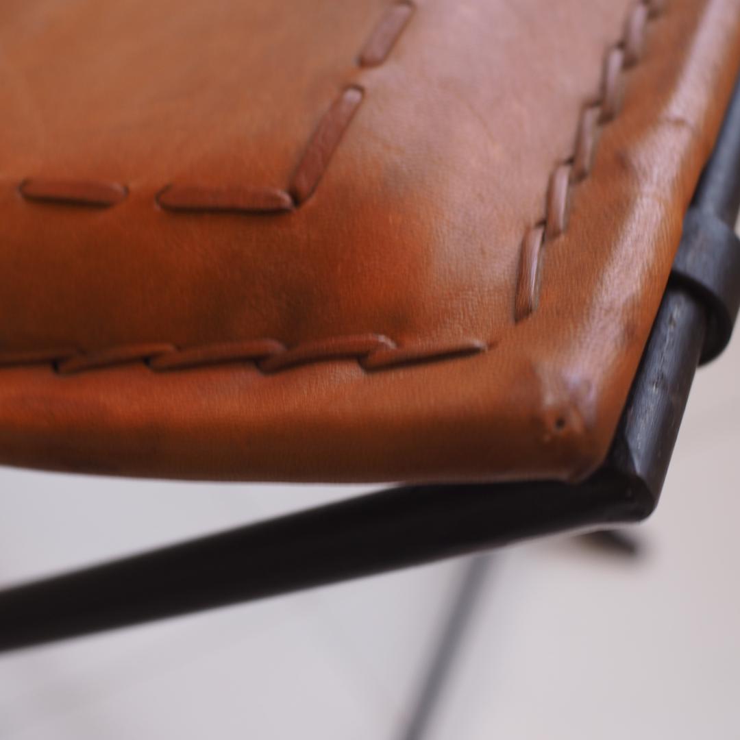 レザー折りたたみアイアンスツール 本革 山羊革