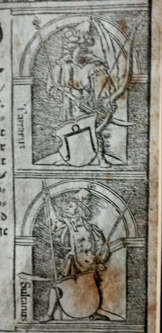 額装品　木版画　古地図の扉絵　1572年　ミュンスター　稀少　入手難作品