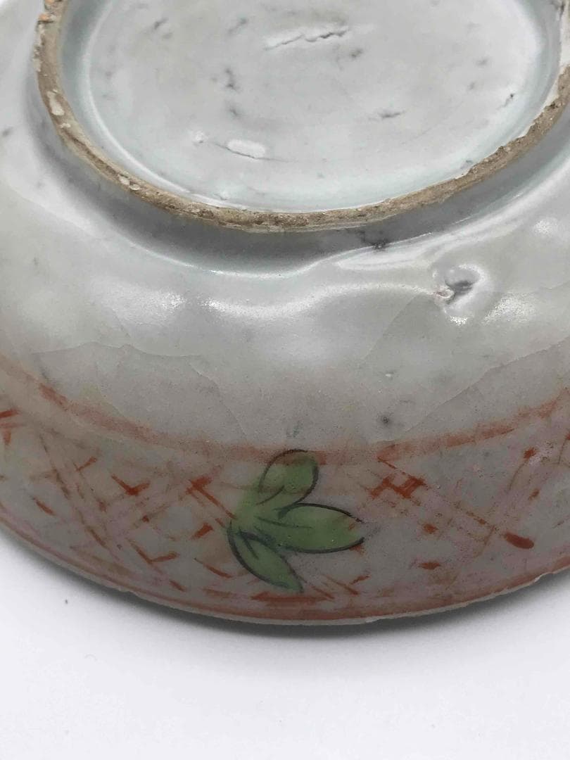 明時代　紅綠彩祥瑞蓮池花卉文　五彩印泥合子　香盒　香合　茶道具(C-37)