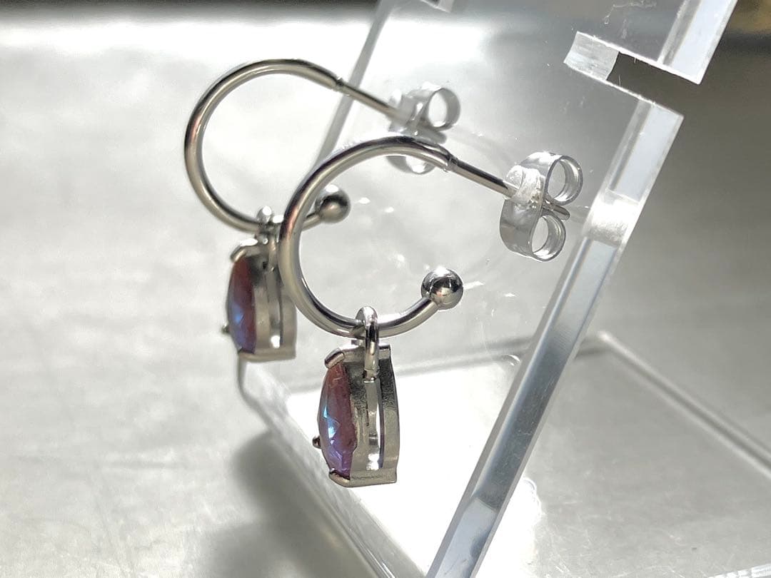 サフィレット　ローズカット　無垢ステンレス　フープ　ピアス　しずく　ペアシェイプ