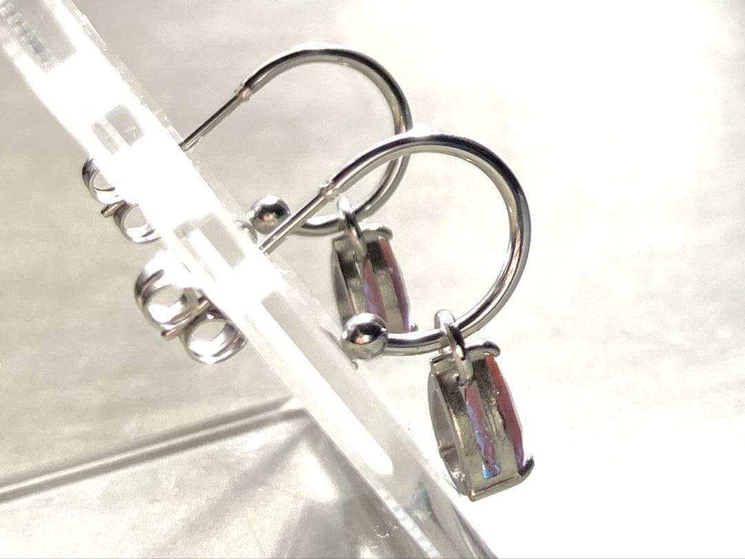 サフィレット　ローズカット　無垢ステンレス　フープ　ピアス　しずく　ペアシェイプ