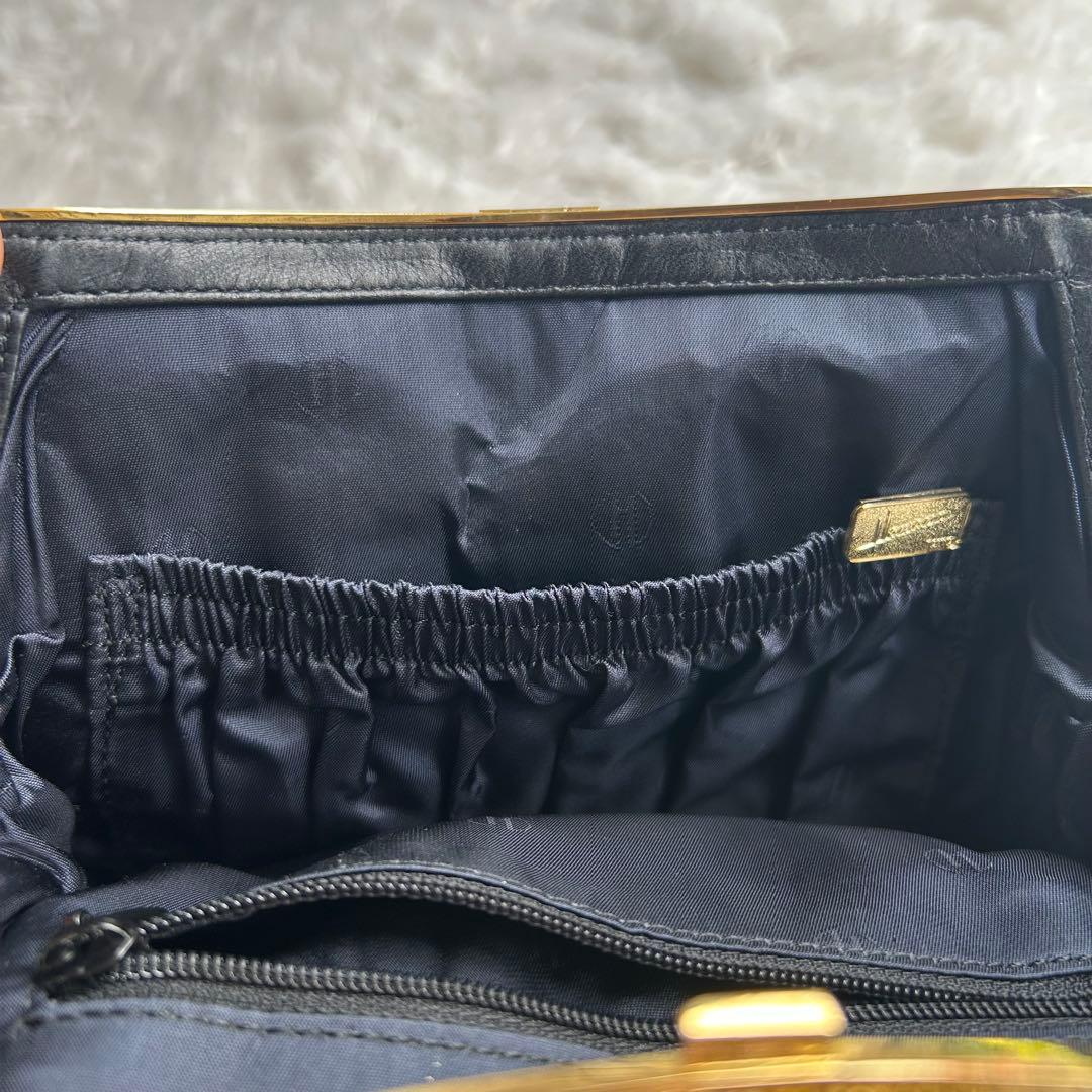 【美品】ハマノ ハンドバッグ サンピエトロ がま口 ビジュー ブラック　レザー