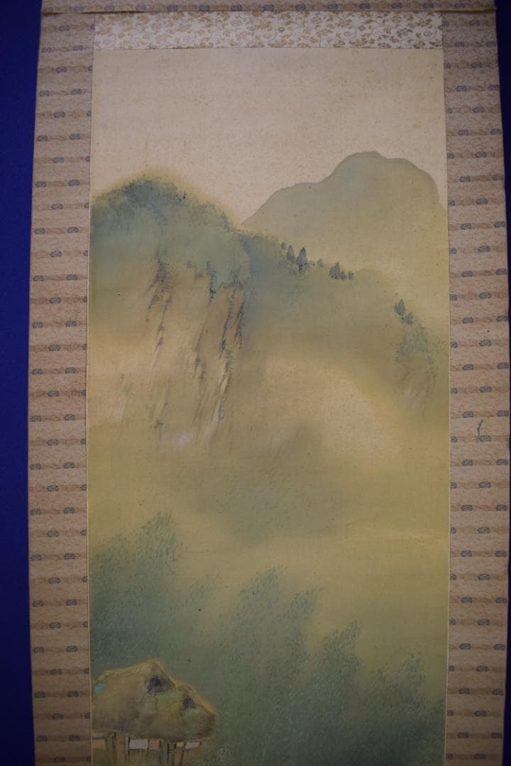 観城/青緑竹林山水図/掛軸☆宝船☆Z-578