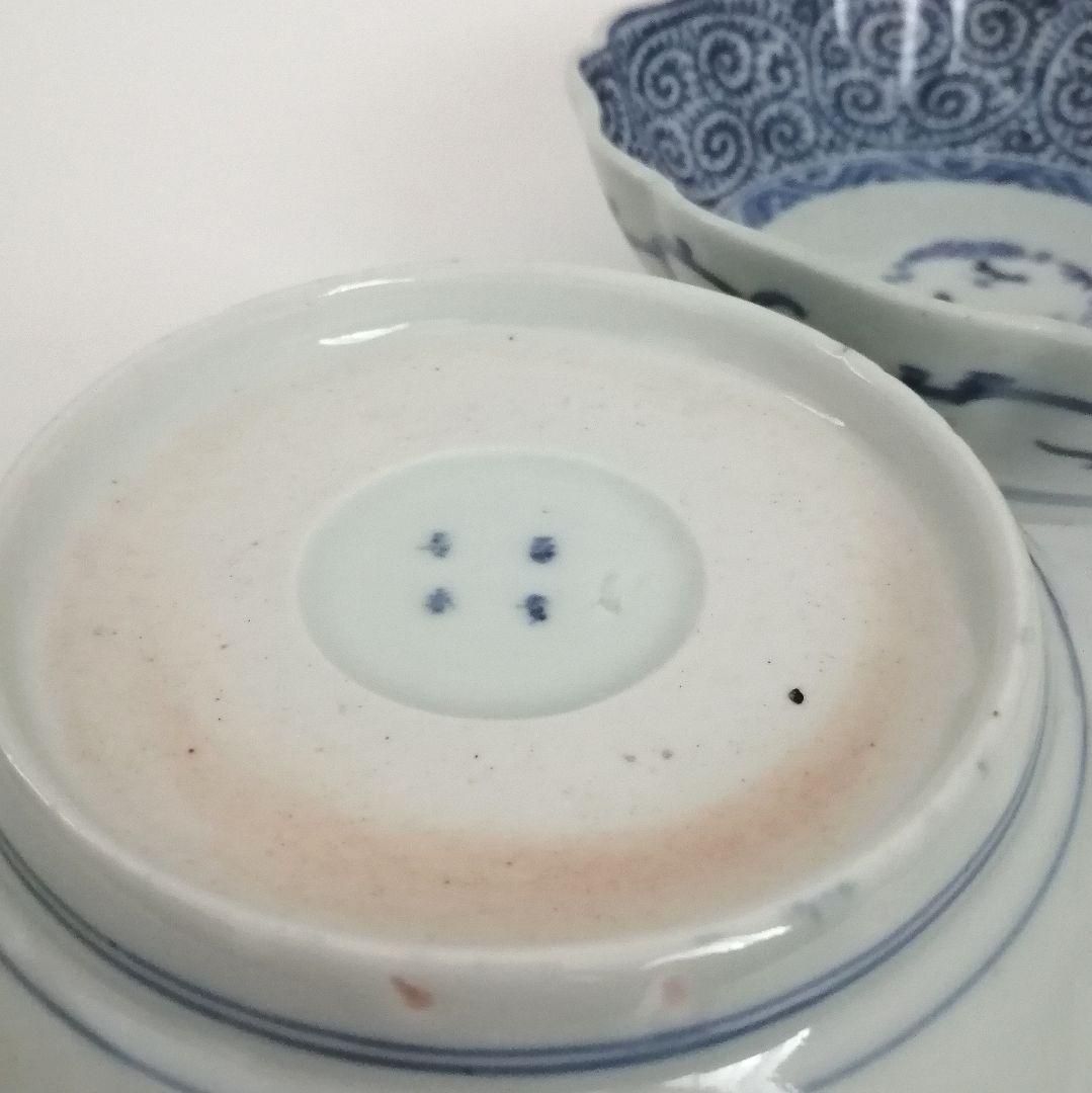 古伊万里　江戸中期　染付　蛸唐草　なます皿　２客