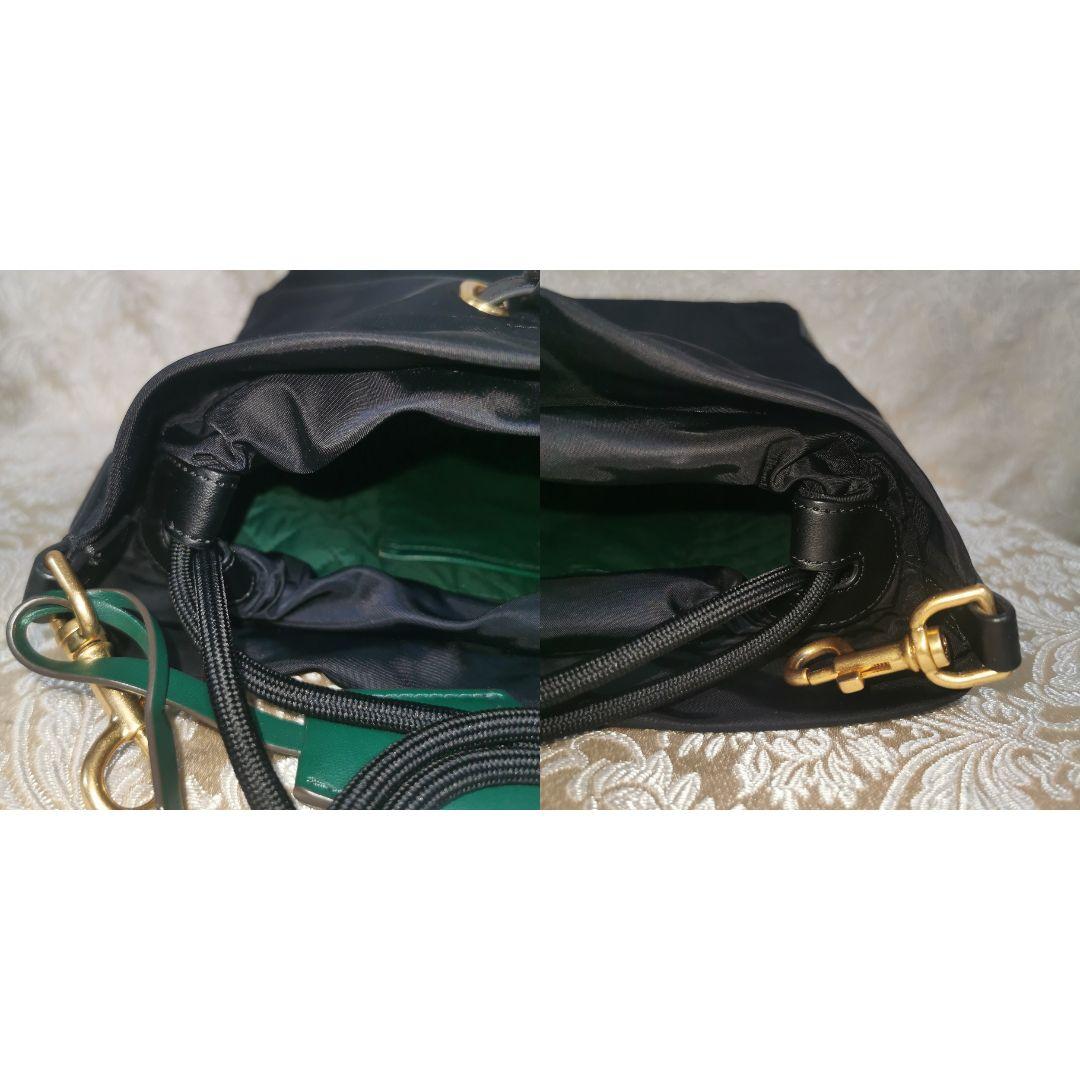 トリーバーチ　バケットバッグ　ブラック　グリーン　ペリー ナイロン