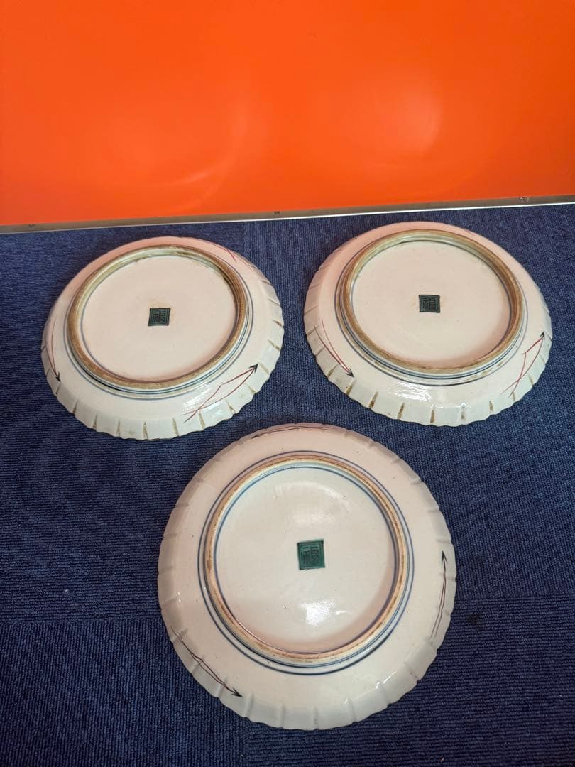 1832  古九谷焼　角福　花鳥皿　3客　25cm 時代物