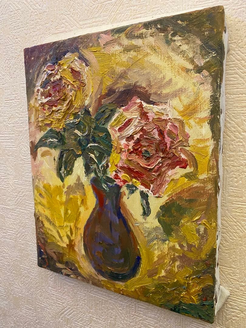 油彩画　【薔薇と花瓶】F3
