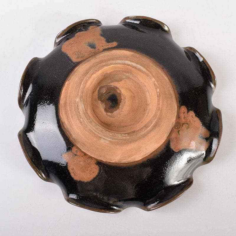 中国　吉州窯　黑釉　木葉天目　平皿　輪花皿　C　6905