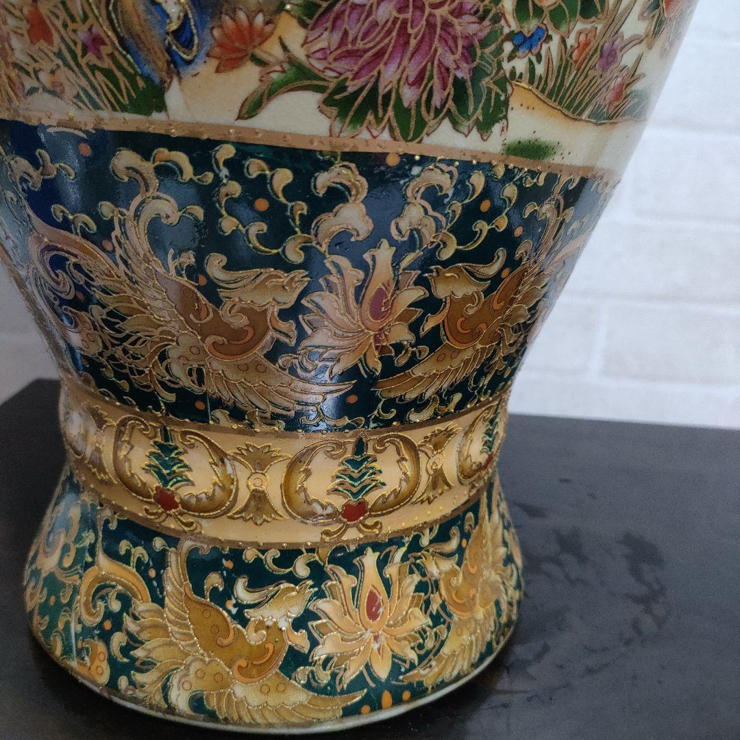 中国美術 大型飾り壺 双耳大花瓶 金彩