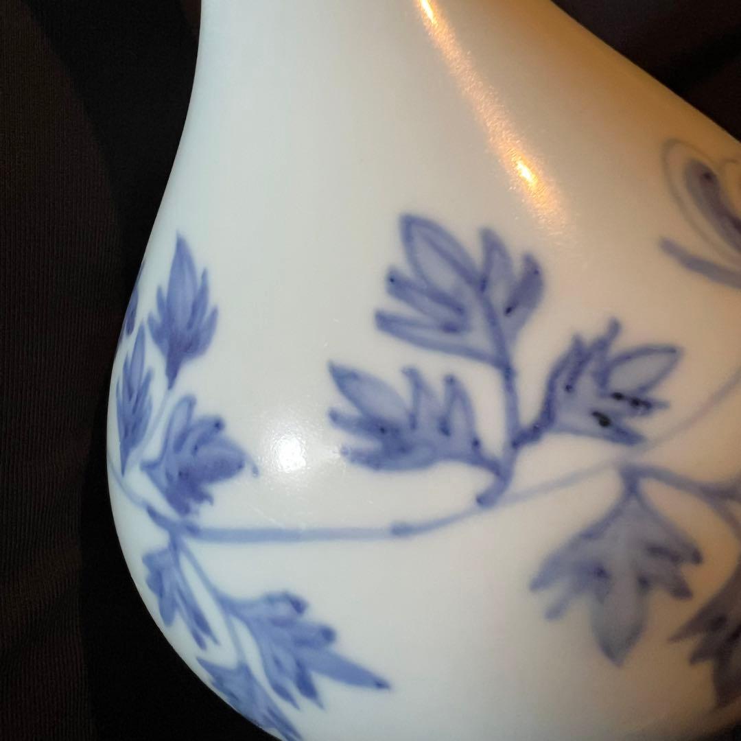 李朝 鶴首花入 分院 染付け 韓国 朝鮮 古美術 骨董 蝙蝠牡丹文 コウモリ