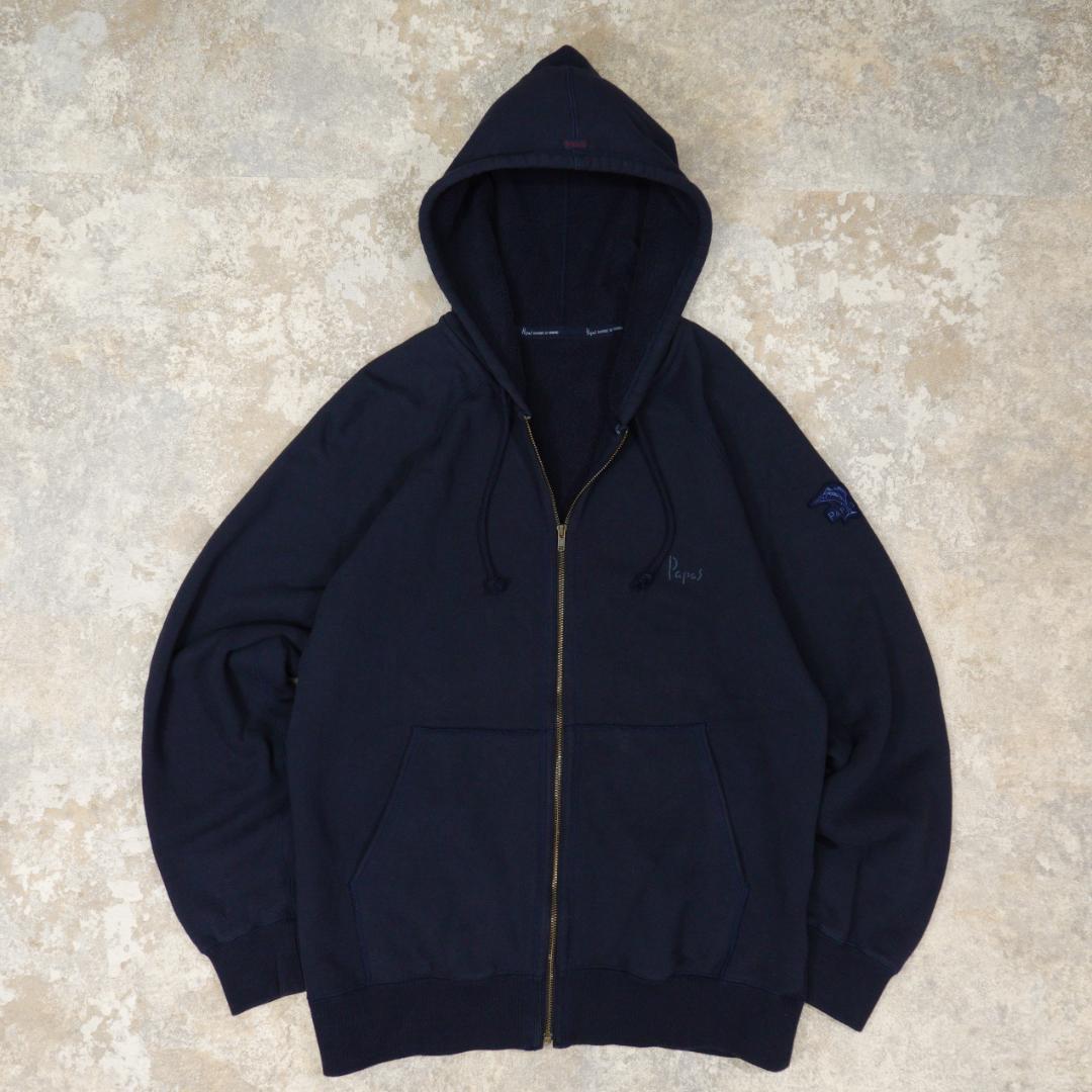papas 日本製 スウェットジップパーカー L ネイビー ロゴ ワッペン