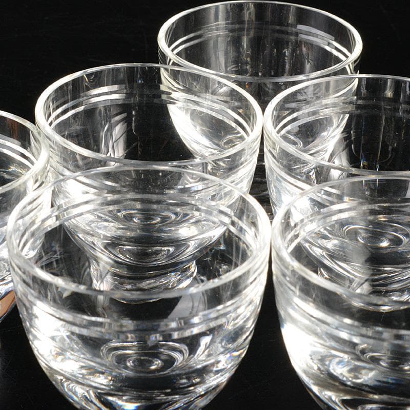 クリスタルガラス　冷酒グラス　酒杯　煎茶器　6客　桐箱付　V　6238