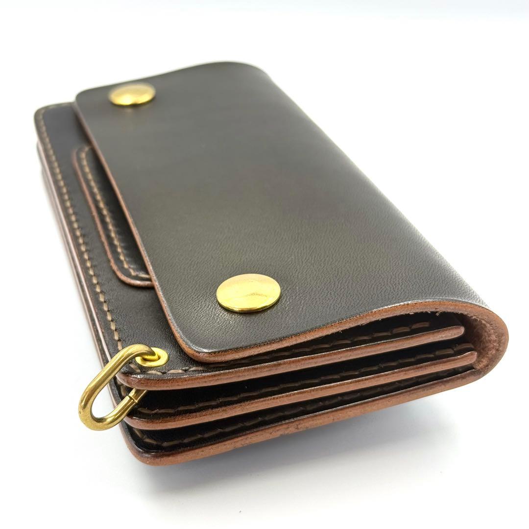 トラッカーウォレット(ブラック)サドルレザー　タロンジッパー　真鍮金具