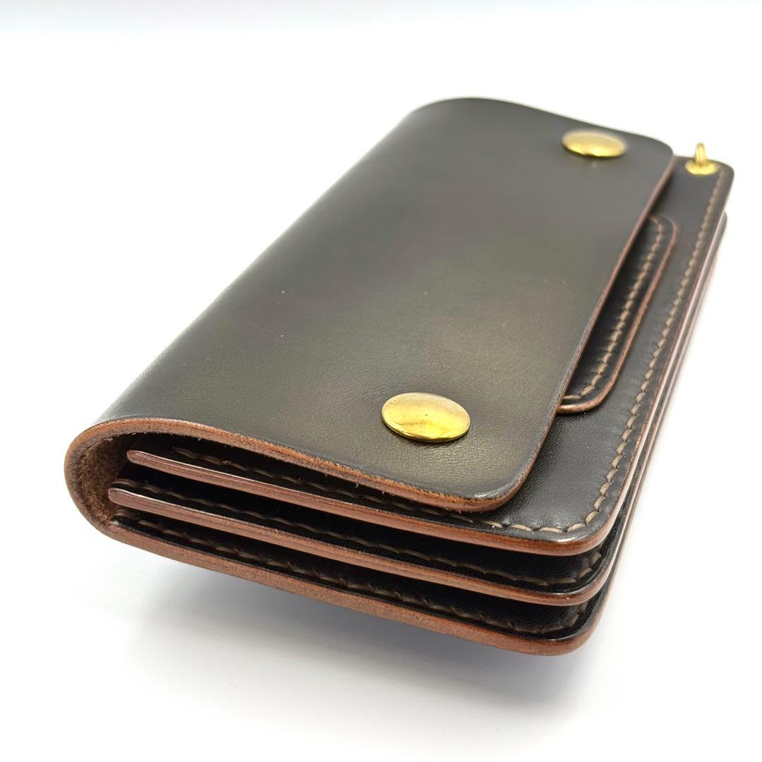 トラッカーウォレット(ブラック)サドルレザー　タロンジッパー　真鍮金具